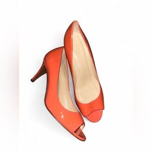 Women's Coral Patent Peep-Toe Pumps
